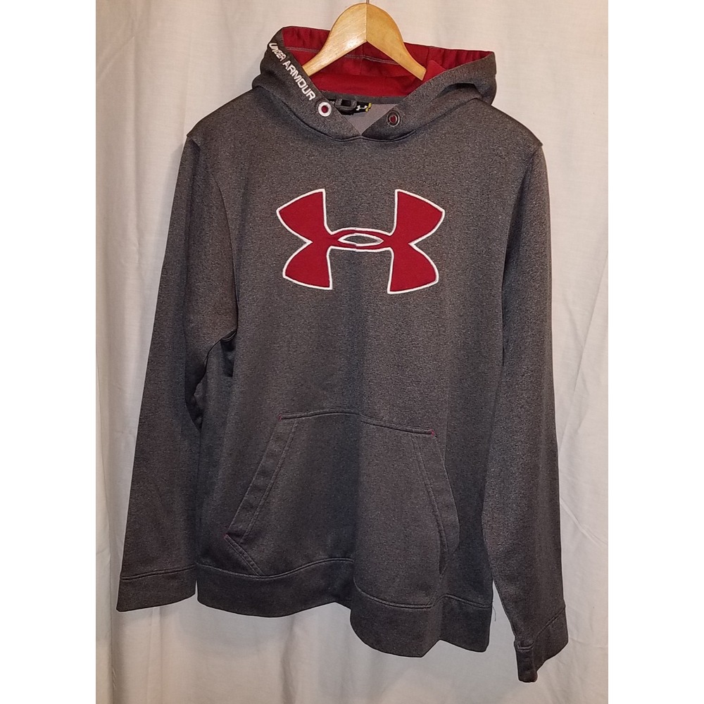 Under Armour Gray Fleece Storm Big Red Logo UA Hooded Sweatshirt Hoodie Medium M
